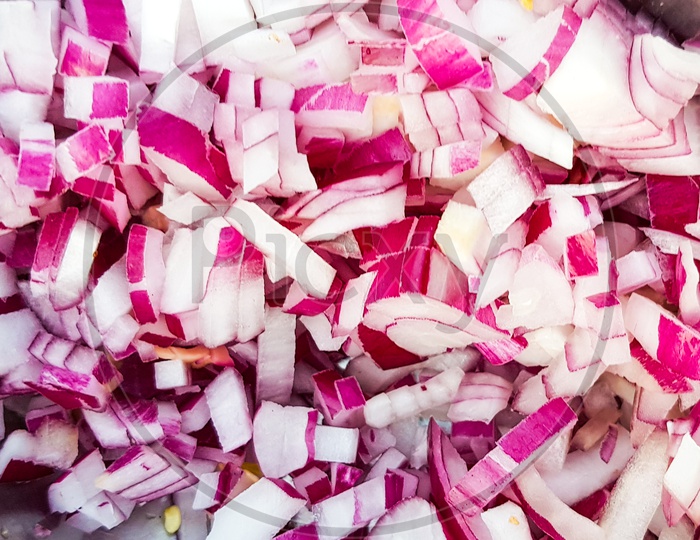 Close Up Macro View Of Finely Minced And Chopped Onions