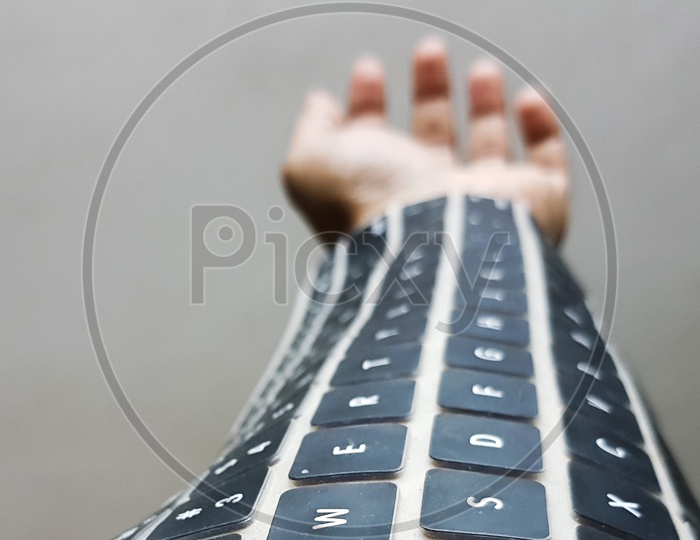 Wearable Keyboard On Arm. Future Wireless Technology