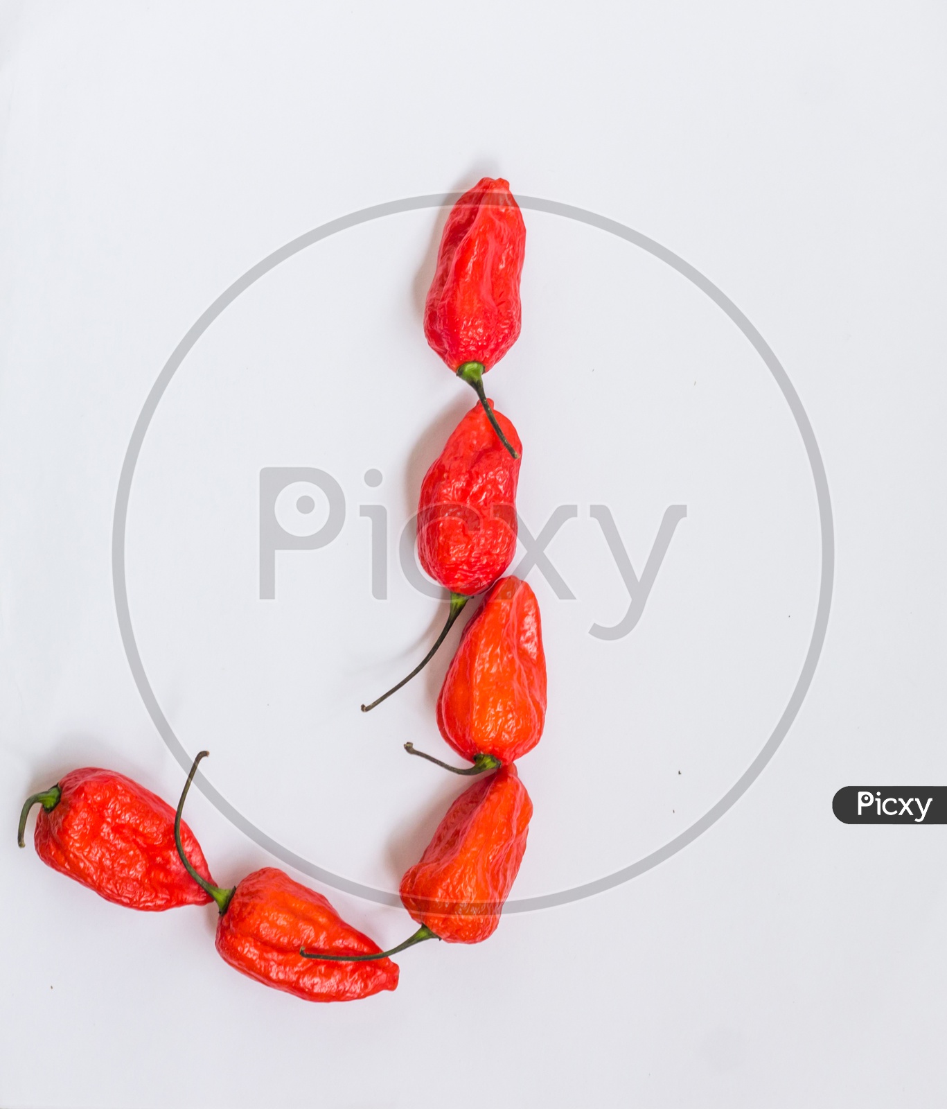 Letter J Alphabet Made With Ghost Pepper Bhoot Jolokia Over White Background