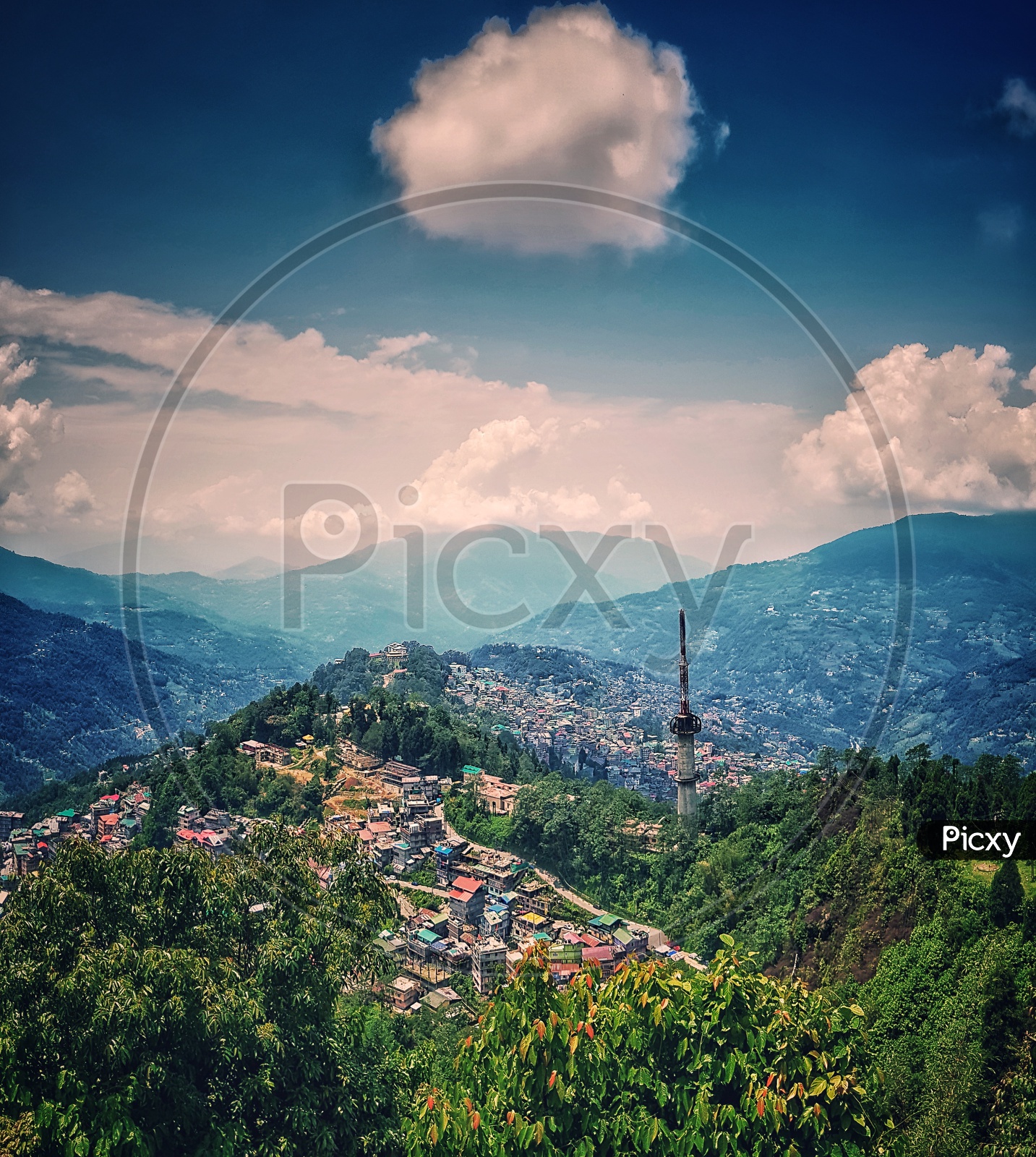 Gangtok, Sikkim, India, September 2018. View Of The Gangtok City From Ganeshtok View Point During Day Time.