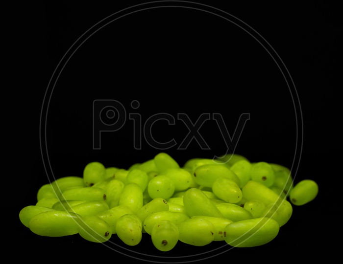 Green Grape Without Branches And Leaves Isolated On Black. With Clipping Path. Full Depth Of Field.