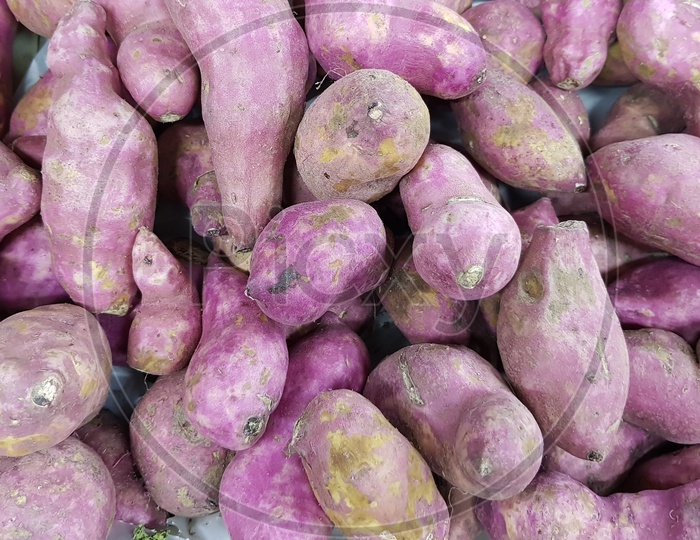 Pile Of Sweet Potato In Vegetable Market For Sale
