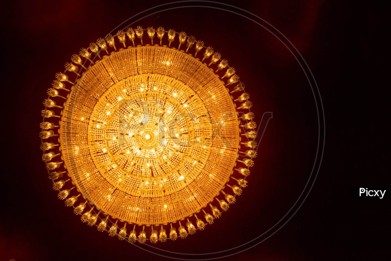 Round Ceiling Chandelier Light At Durga Puja Pandal Worship