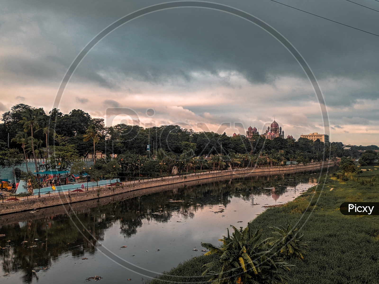 Musi River Channel With Dark Clouds Background At Chaderghat Hyderabad