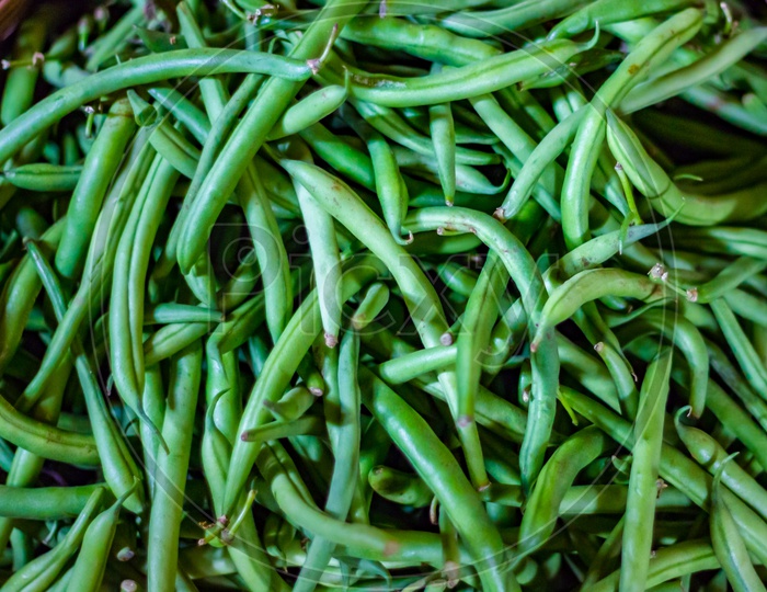 Heap Of France Green Beans In Retail Vegetable Super Market For Sale
