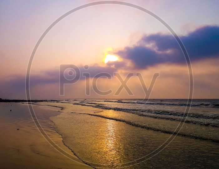 Vivid Sunrise On A Serene Calm Tranquil Deserted Beach At Digha Puri Mandarmani With Space For Text
