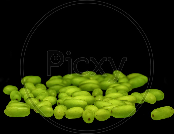 Green Grape Without Branches And Leaves Isolated On Black. With Clipping Path. Full Depth Of Field.