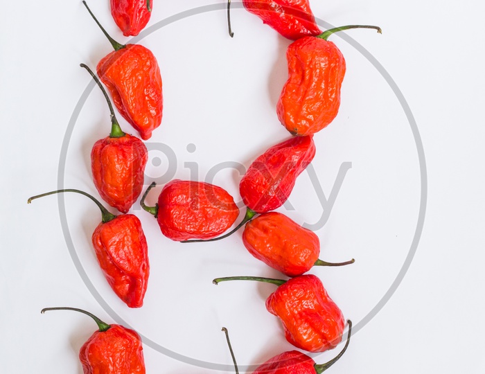 Letter B Alphabet Made With Ghost Pepper Bhoot Jolokia Over White Background