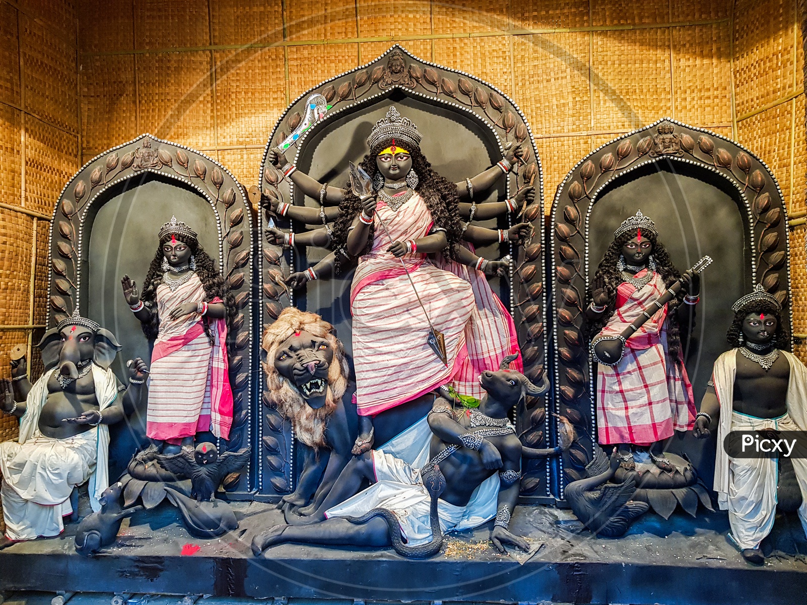 October 2018,Kolkata,West Bengal, India.Godess Durga Idol In A Pandal.Durga Puja Is The Most Important Worldwide Hindu Festival For Bengali Community
