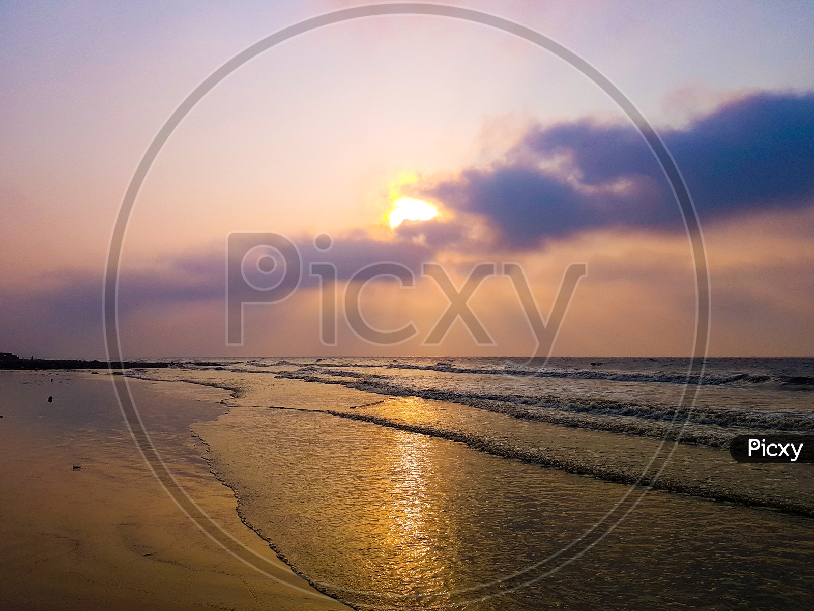 Vivid Sunrise On A Serene Calm Tranquil Deserted Beach At Digha Puri Mandarmani With Space For Text