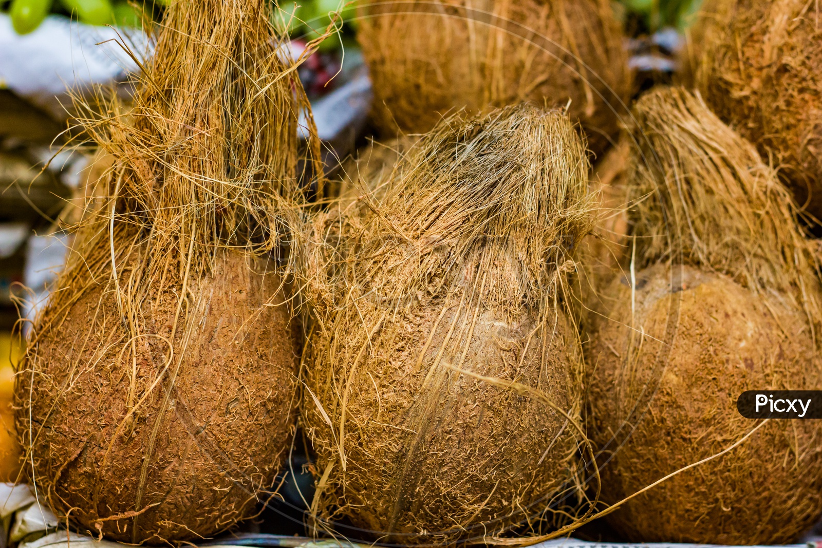 Heap Of Brown Coconut Lot In Retail Vegetable Super Market For Sale