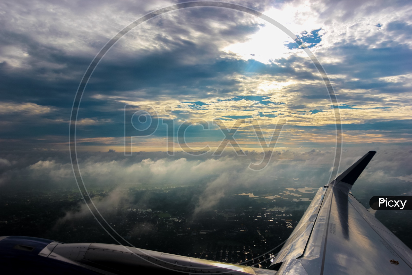 View Of Colourful Horizon And Clouds From An Airplane Window, Holidays, Travel