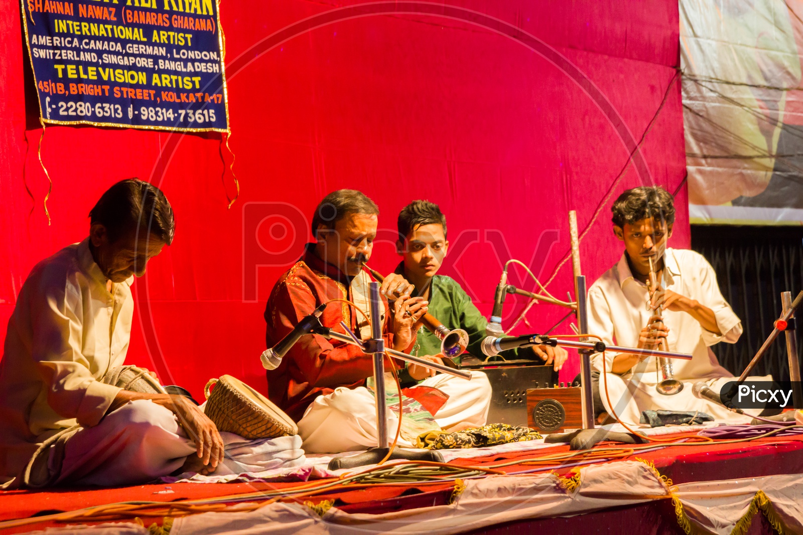 September, 2017,Kolkata,India. A Band Of Indian Musicians Play Shehnai At A Local Festival.