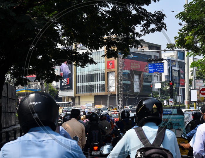 Jubilee Hills Check Post Traffic Signal With  Commuting Vehicles