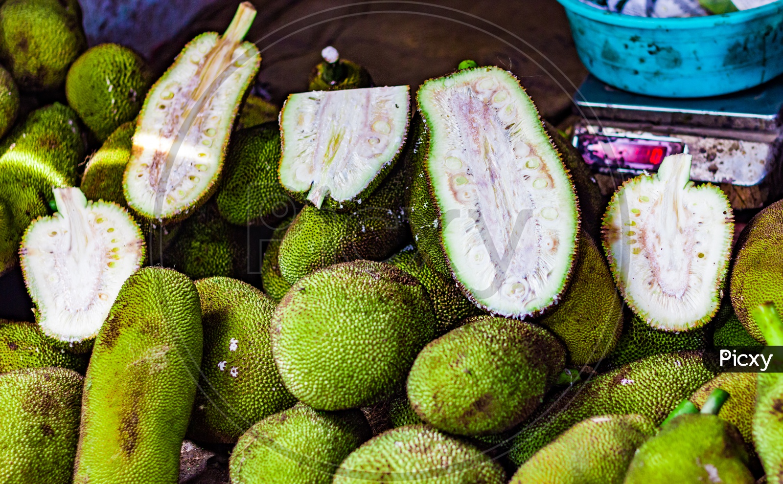 Heap Of Raw And Cut Kathal Jackfruit Echor In Retail Vegetable Super Market For Sale