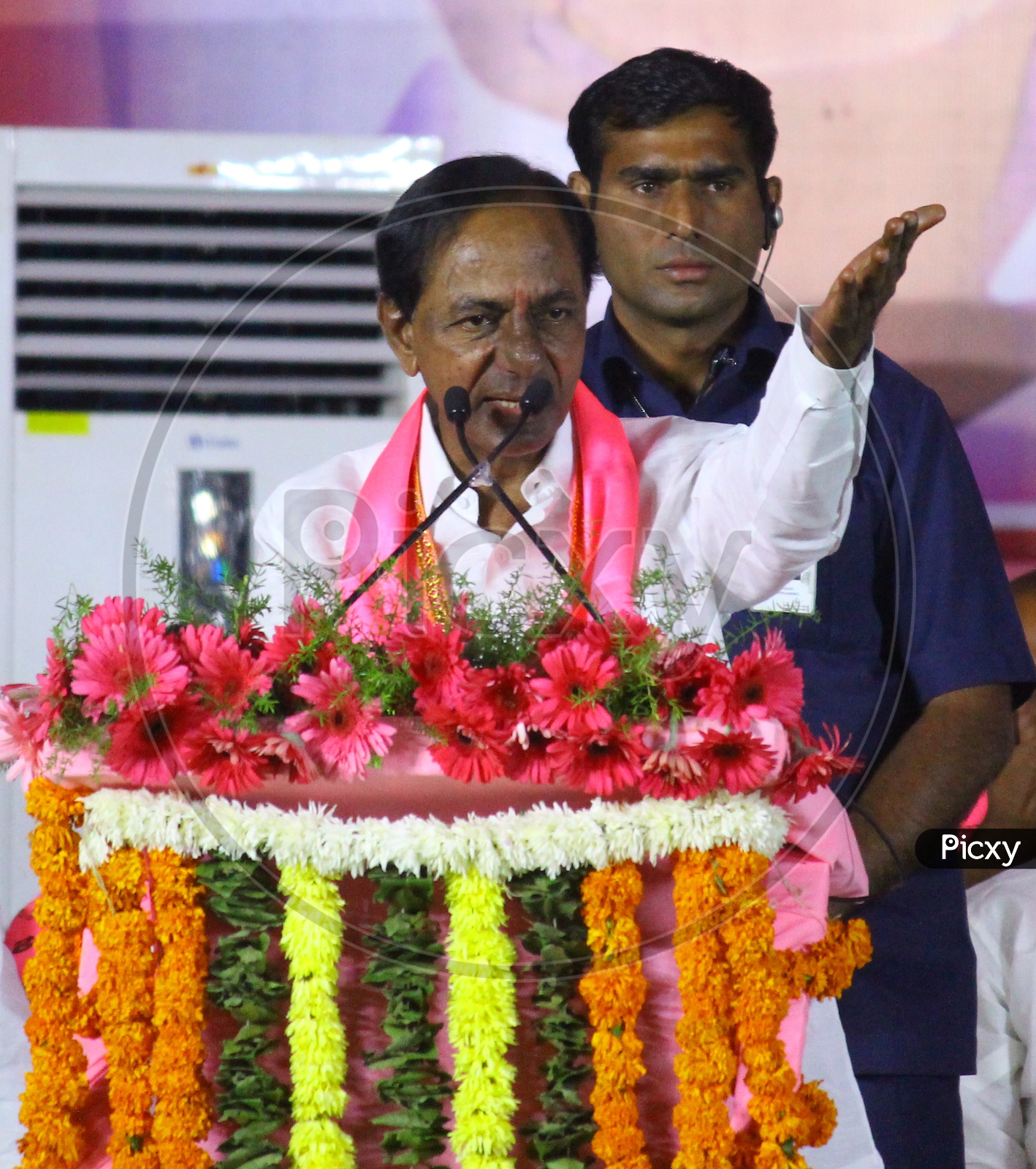 Indian Politician Kalvakuntla Chandrashekar Rao Popularly Known As  KCR  Speaking On Stage At a Public Meeting