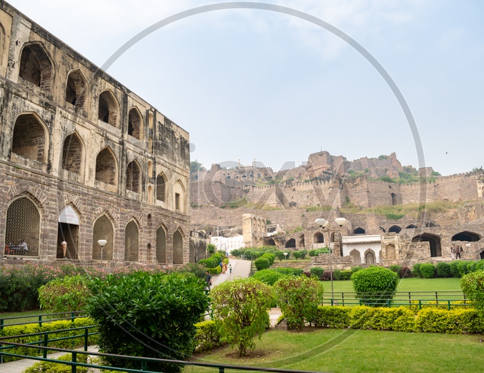 Golconda Fort With Lawn garden And Fort View