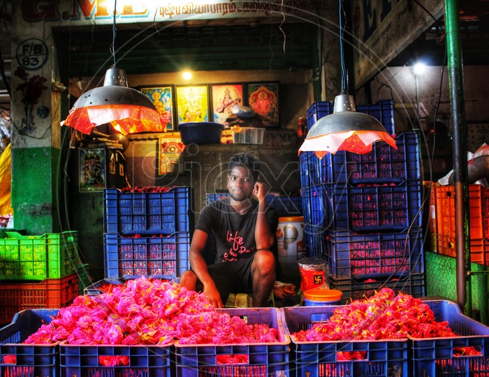 Flower Vendor At a Market