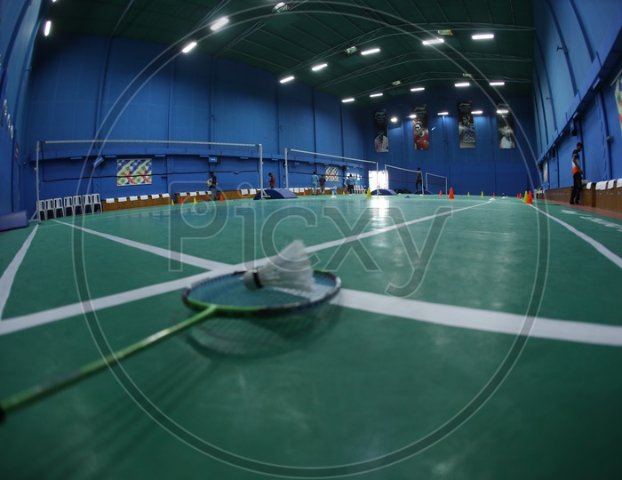 Shuttle Badminton Indoor Synthetic Court  With Shuttle And Badminton Bat