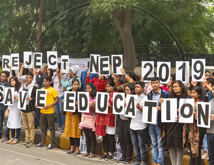 Students and teachers from different universities demanding withdrawal of 'National Education Policy 2019'