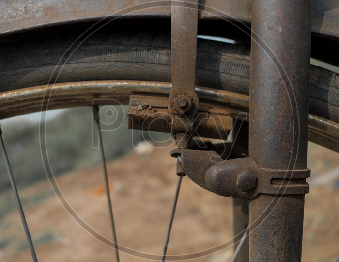 Old vintage rusty bicycle brakes