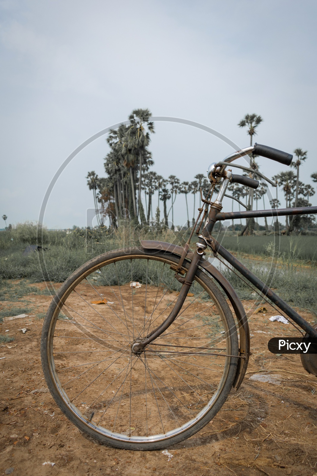 Old vintage bicycle in a village