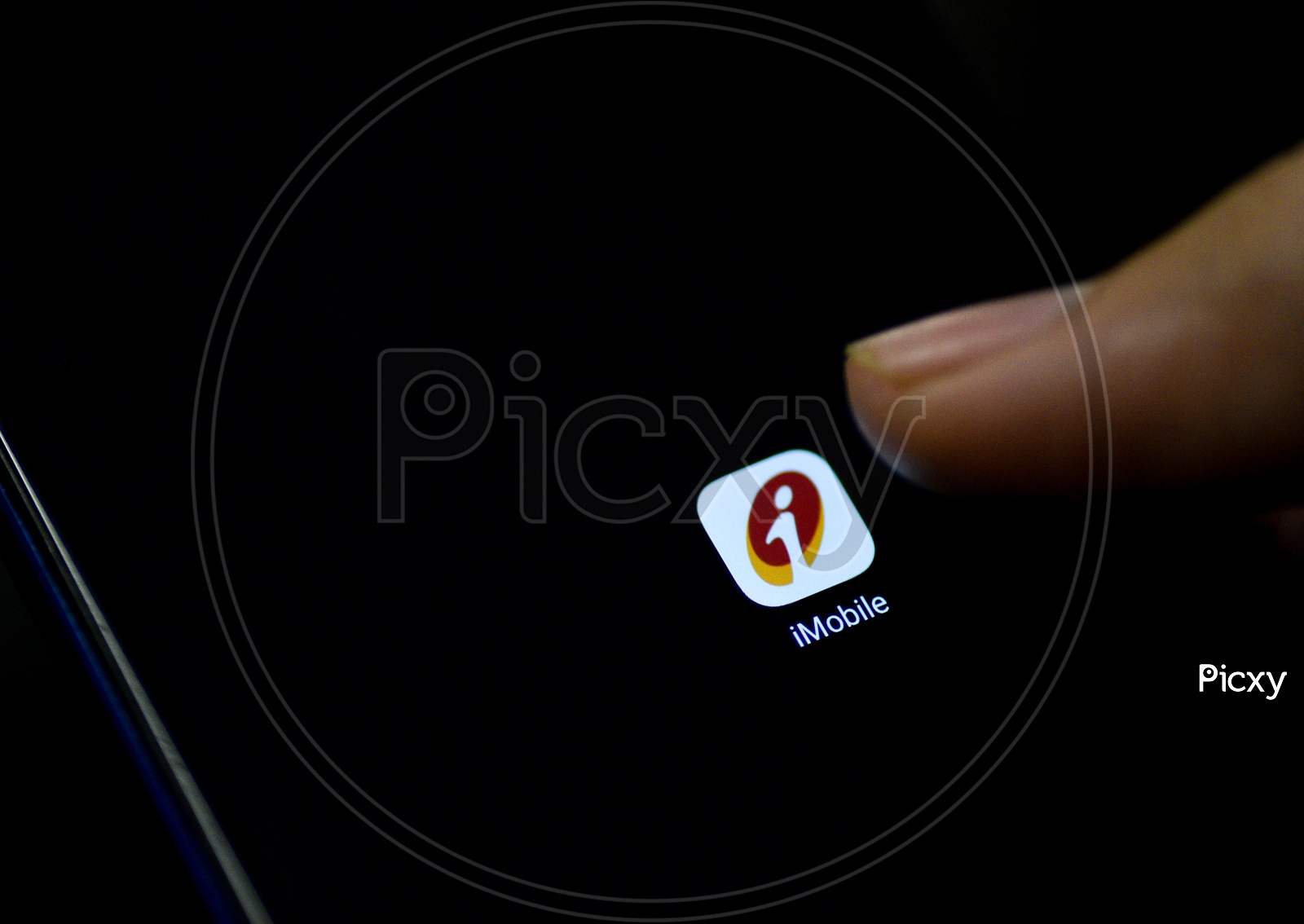 ICICI Mobile Banking   App Icon Opening on Smartphone Screen  Closeup With Finger