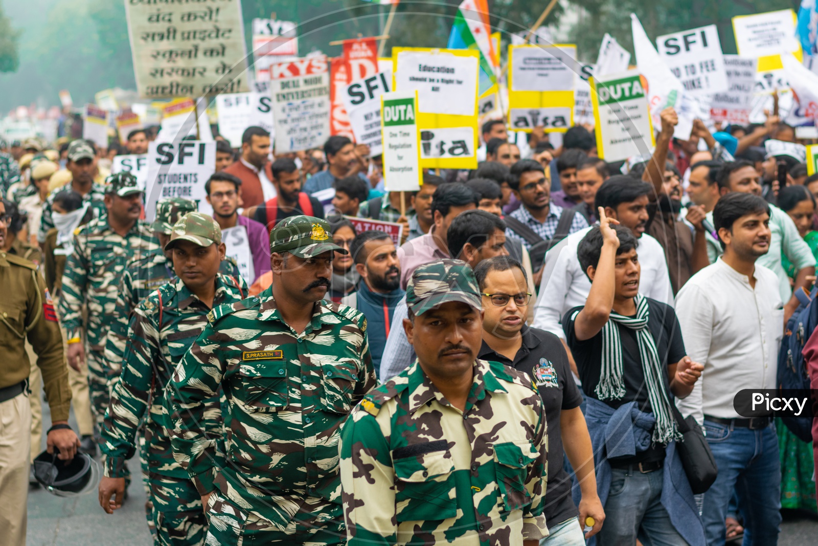 Delhi police and other security forces and Students and teachers from different universities and different organisations demanding withdrawal of 'National Education Policy 2019' and protesting against other issues related to Education