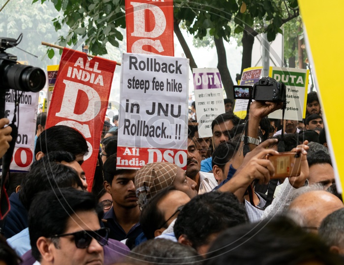 Students and Teachers from Jawaharlal Nehru University(JNU) protesting against Fee Hike