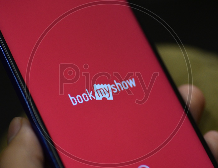 Bookmyshow  Mobile App Icon Opening on Smartphone Screen  Closeup