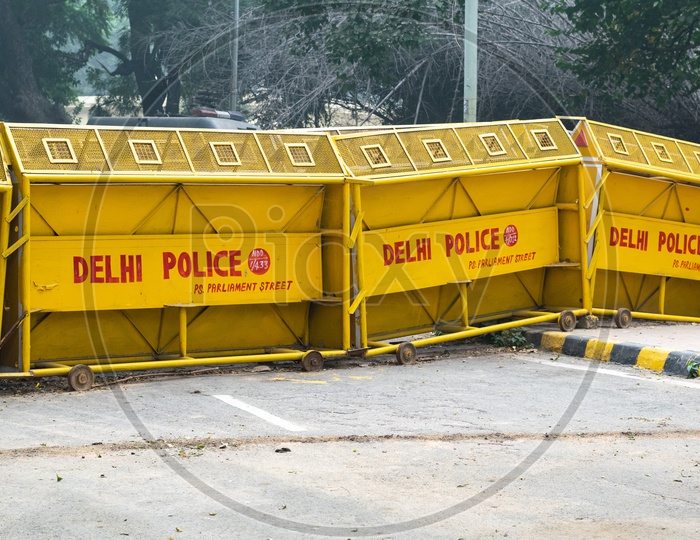 Barricades installed by Delhi police