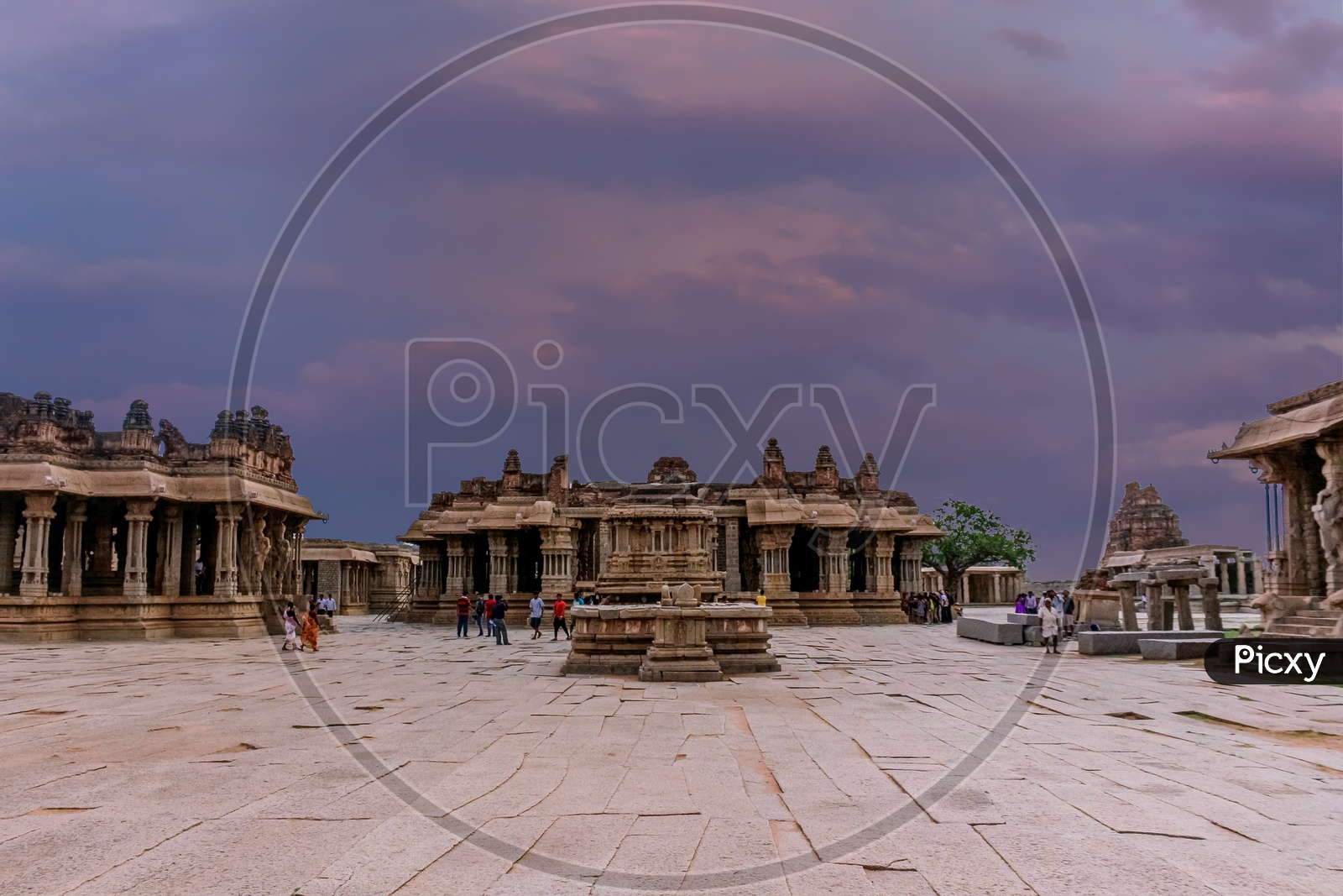 Vittala Temple Complex in Unesco World Heritage Town Hampi on a cloudy day