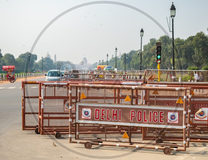 Barricades installed by Delhi police