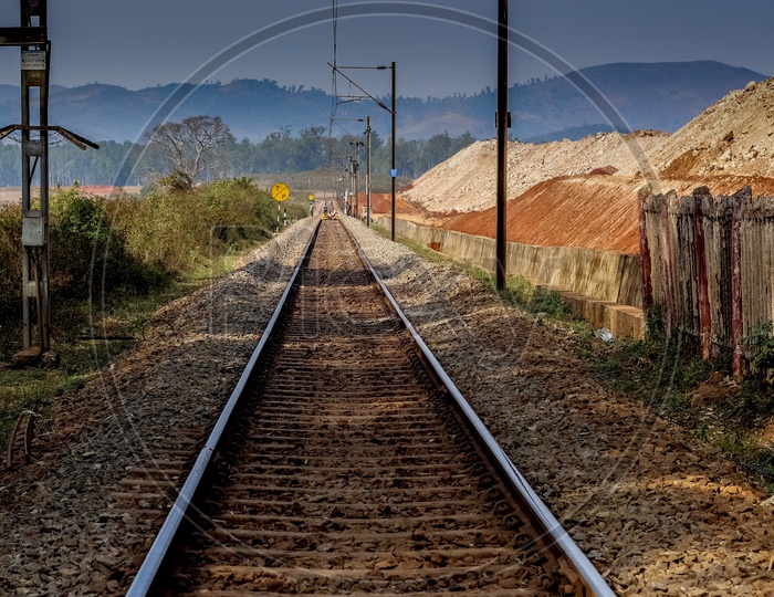 Broad gauge Railway Track With Electric Poles