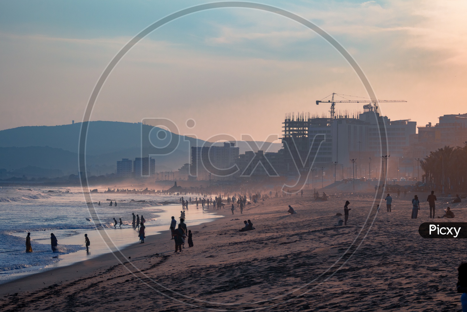 Vizag Beach Beach With Visitors in an Evening Light