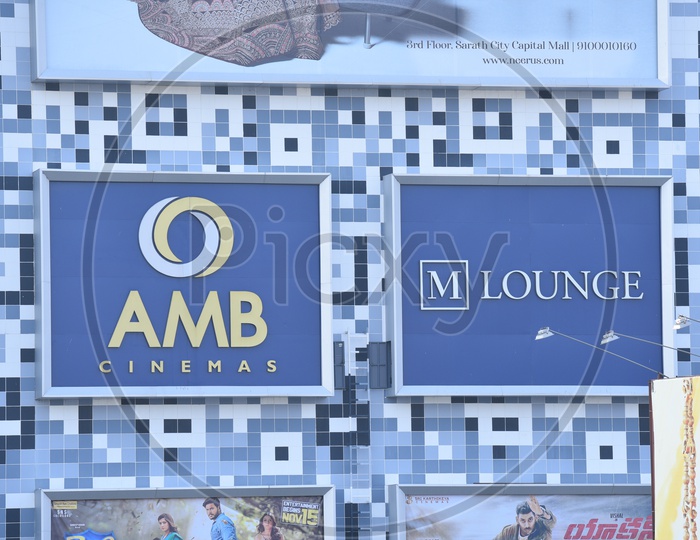AMB Cinemas And M Lounge Name Boards On Sarath City Capital Mall Building