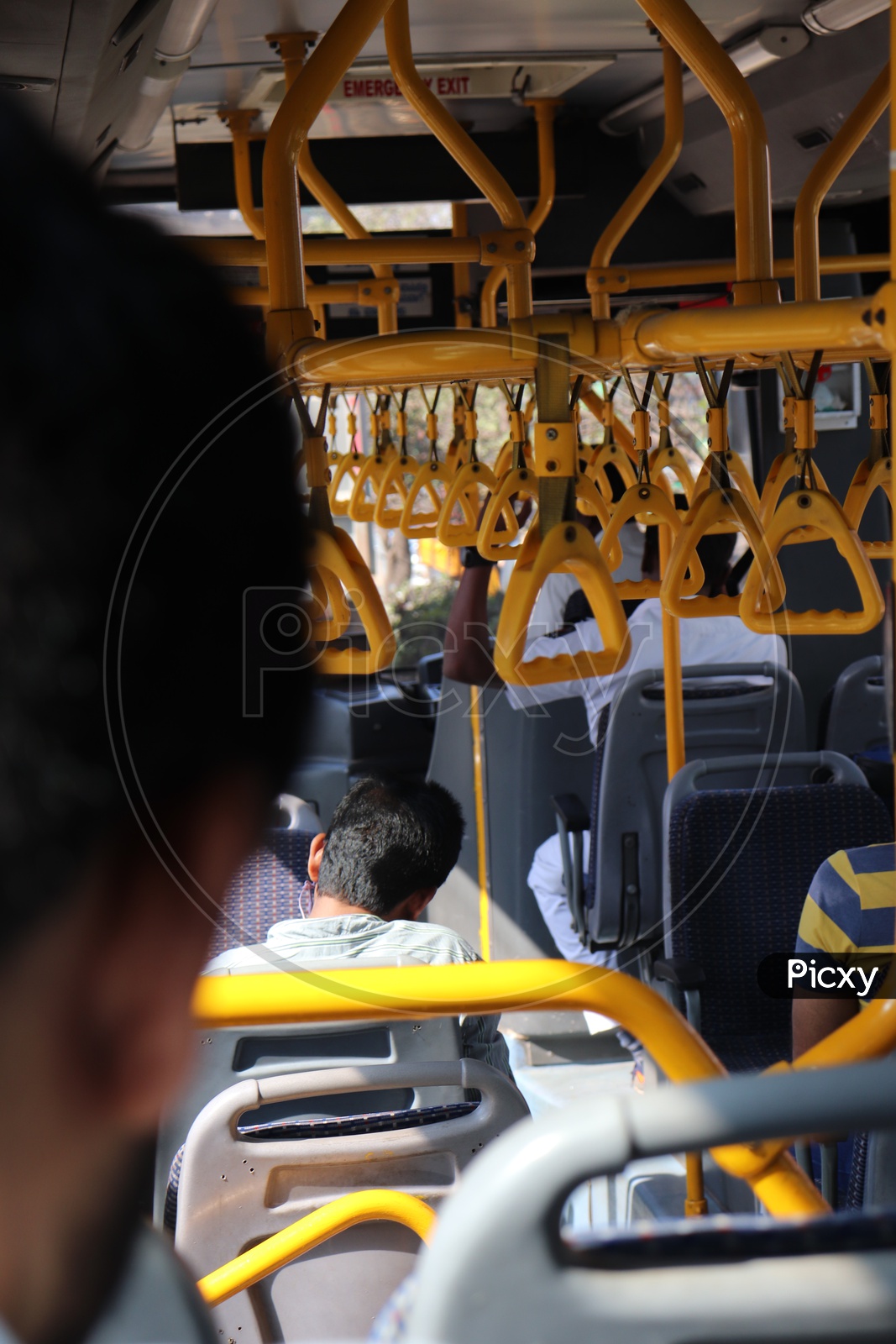 Passengers traveling in bus