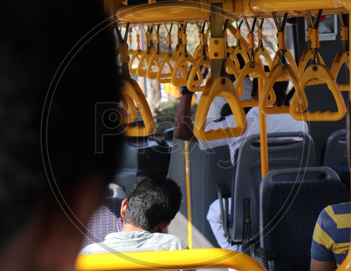 Passengers traveling in bus