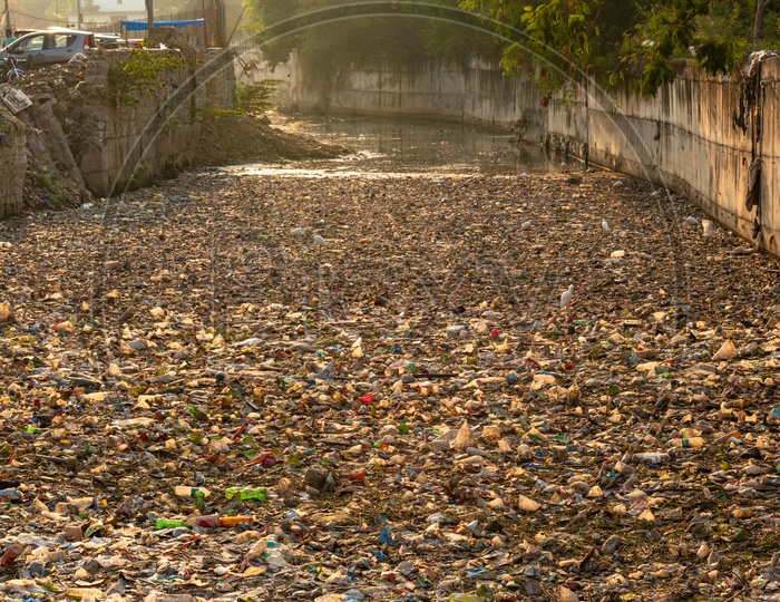 Drainage at Masab tank clogged because of plastic waste.