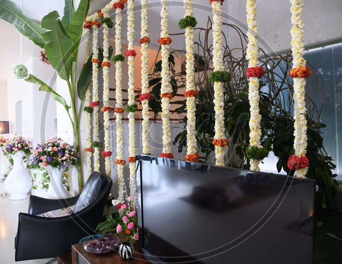 Silk Flower Backdrop - Navratri and more | Flower decorations diy, Diy floral  decor, Ganpati decoration design