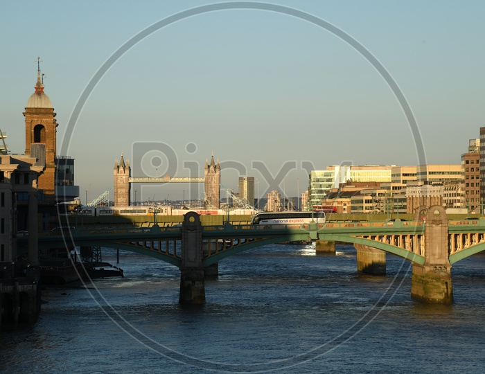 London Bridge And Southwark bridge On river Thames  in London
