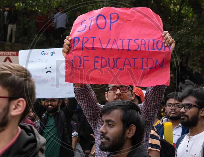 JNU(Jawaharlal Nehru University) students with slogans, demanding withdrawal of 'National Education Policy 2019' and protesting against fee hike and other issues related to Education