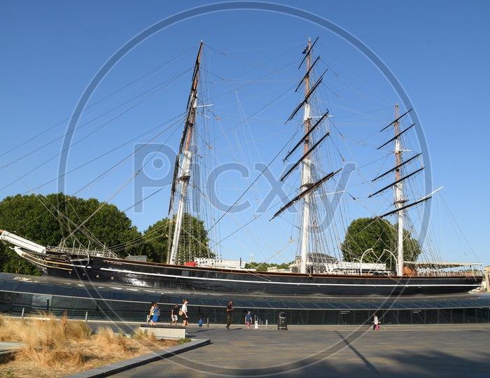 Barquentine Sailor Ship  In an Harbor