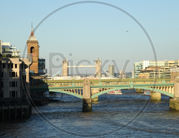 London Bridge And Southwark bridge On river Thames  in London