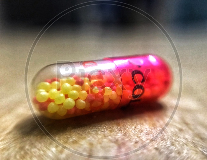 Capsule Tablet Macro With Drug Inside Capsule