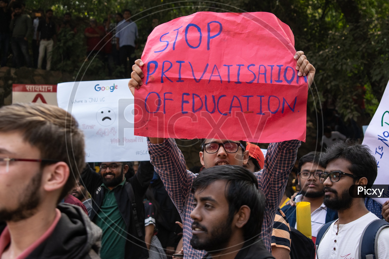 JNU(Jawaharlal Nehru University) students with slogans, demanding withdrawal of 'National Education Policy 2019' and protesting against fee hike and other issues related to Education