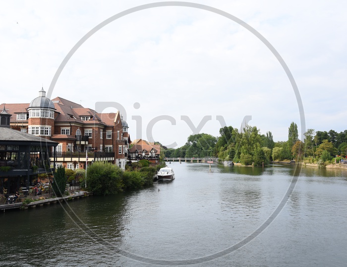 River Lea Channel With Restaurants