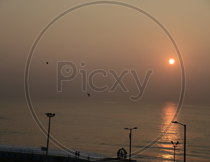 Sunset Over Sea at RK Beach In Visakhapatnam