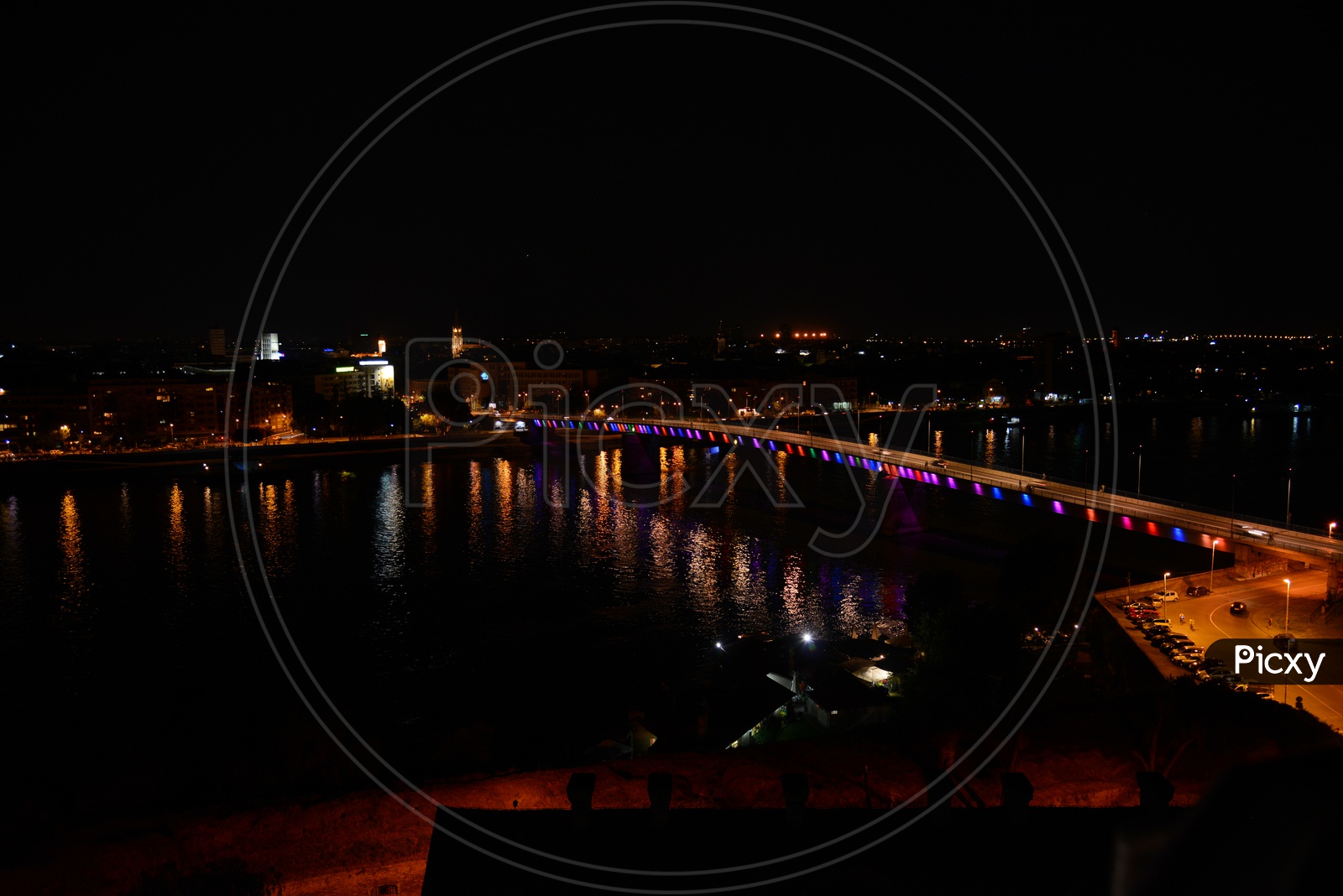Seine River With Bridge in Night Lights