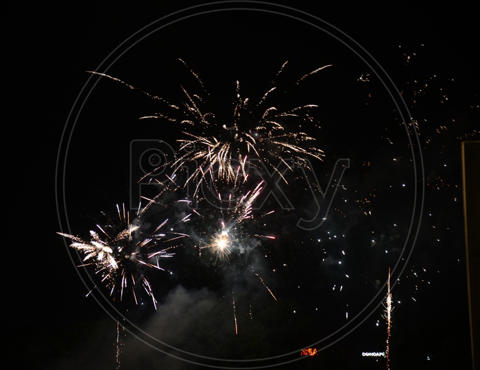 Diwali Festival  Fire Crackers Celebrations On Black Sky